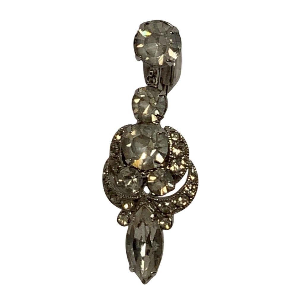 Eisenberg Ice Rhinestone Dangle Clip On Earrings Silver Tone Vintage - Picture 7 of 7